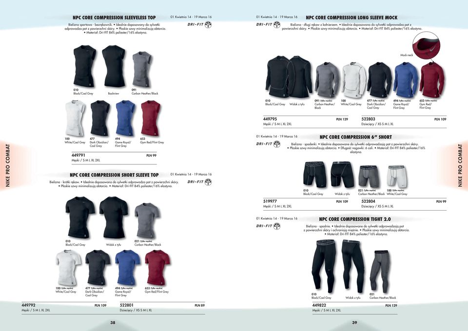 Idealnie dopasowana do sylwetki odprowadza pot z powierzchni skóry. Płaskie szwy minimalizują obtarcia. Materiał: Dri-FIT 84% poliester/16% elastyna.