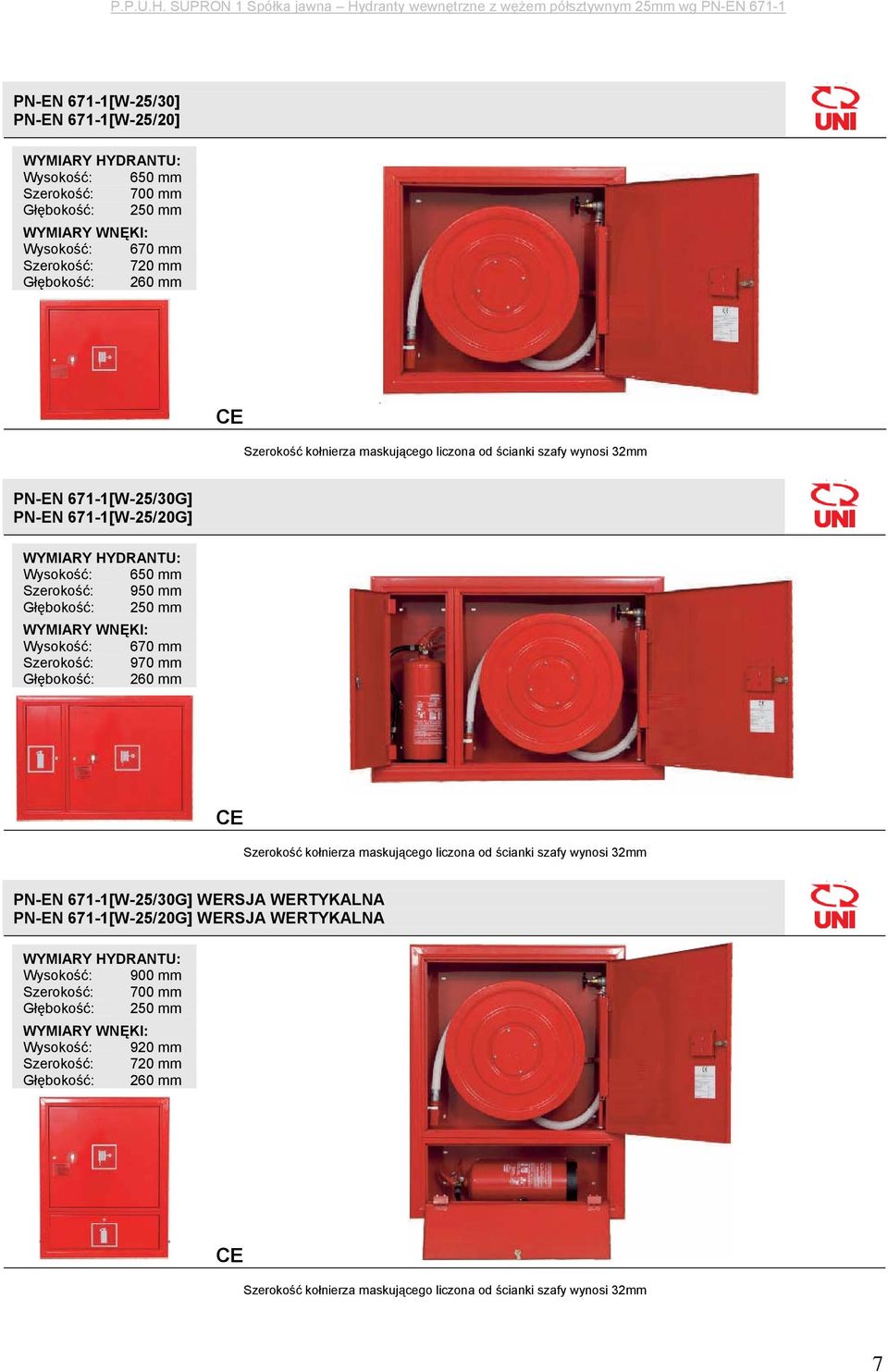 Szerokość: 970 mm Głębokość: 260 mm Szerokość kołnierza maskującego liczona od ścianki szafy wynosi 32mm PN-EN 671-1[W-25/30G] WERSJA WERTYKALNA PN-EN 671-1[W-25/20G] WERSJA WERTYKALNA