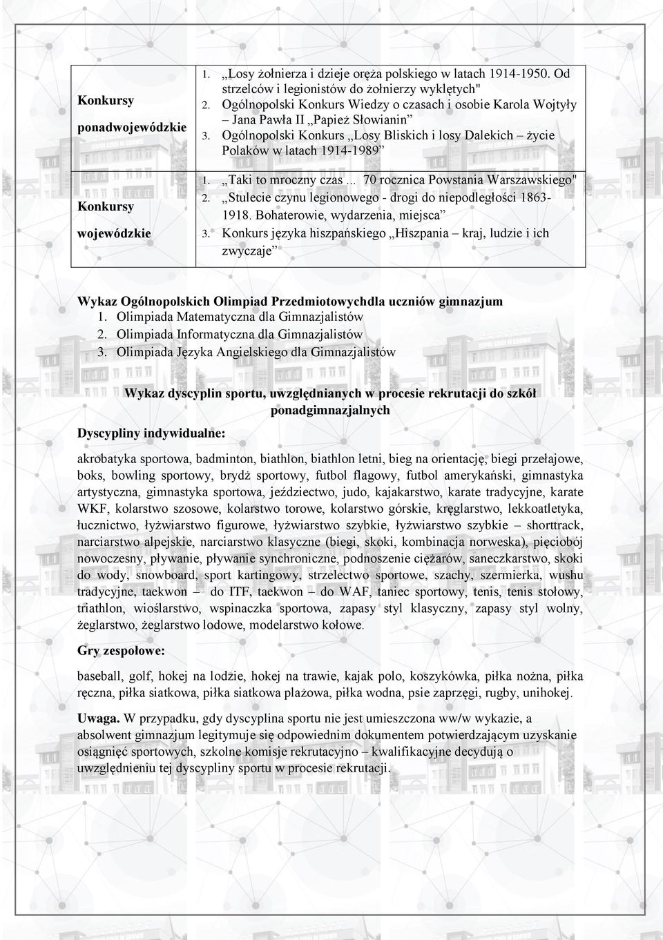 Taki to mroczny czas... 70 rocznica Powstania Warszawskiego" 2. Stulecie czynu legionowego - drogi do niepodległości 1863-1918. Bohaterowie, wydarzenia, miejsca 3.