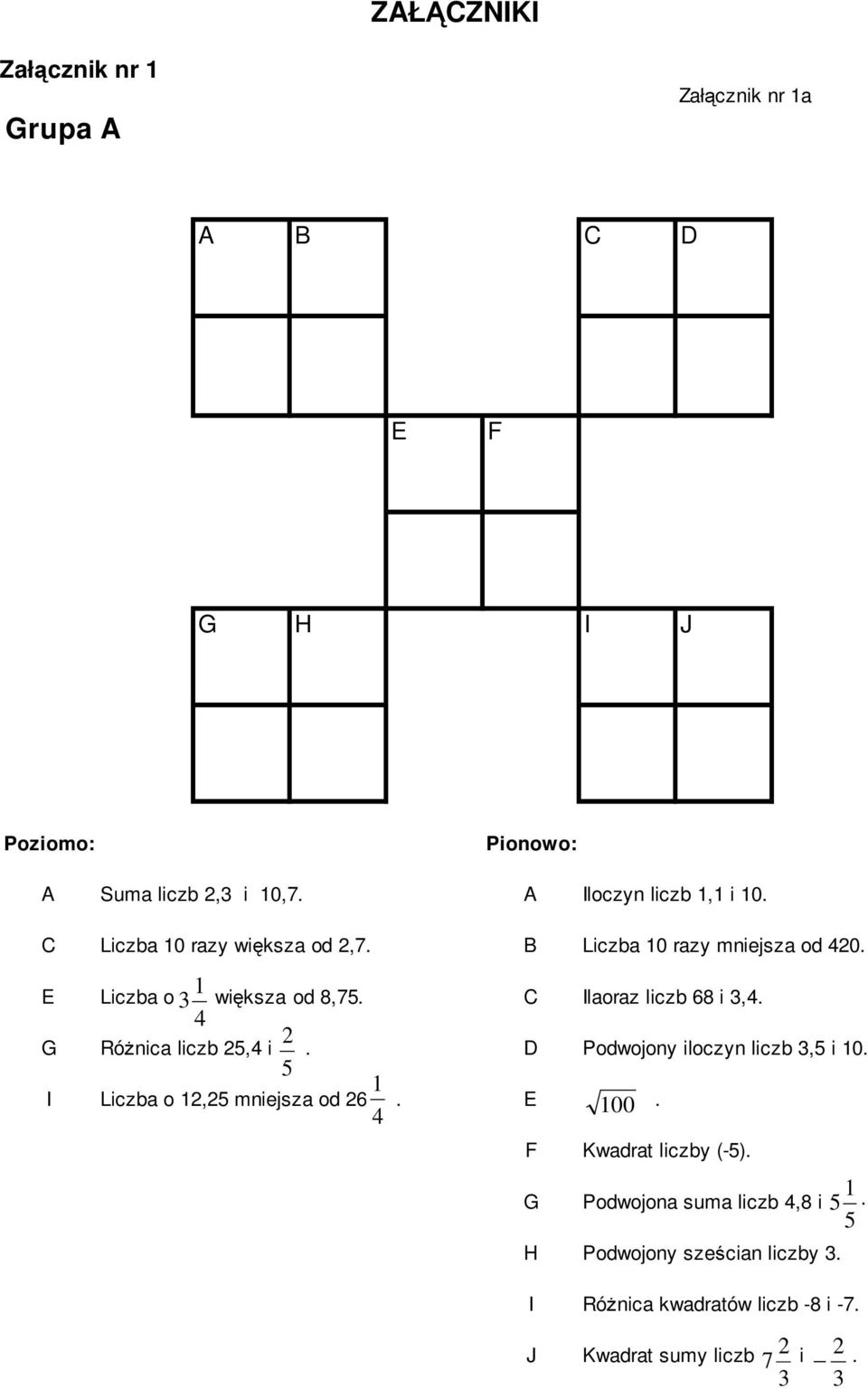 C Ilaoraz liczb 68 i,. G Różnica liczb, i. D Podwojony iloczyn liczb, i 0. I Liczba o, mniejsza od 6. E.