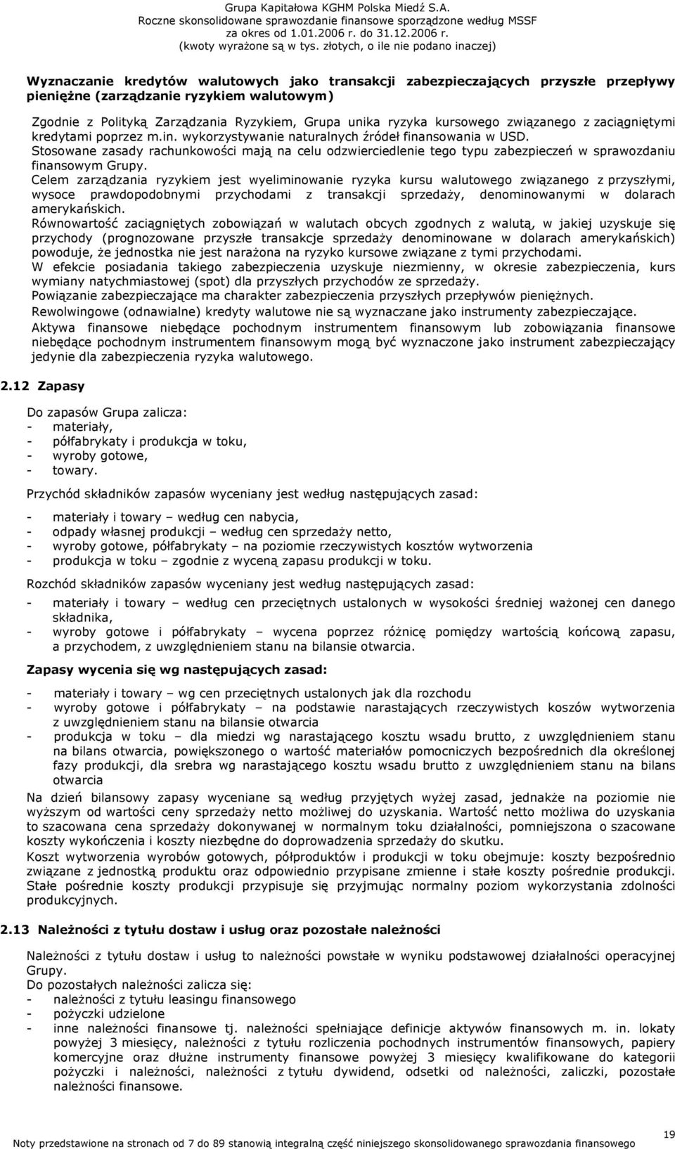 Stosowane zasady rachunkowości mają na celu odzwierciedlenie tego typu zabezpieczeń w sprawozdaniu finansowym Grupy.