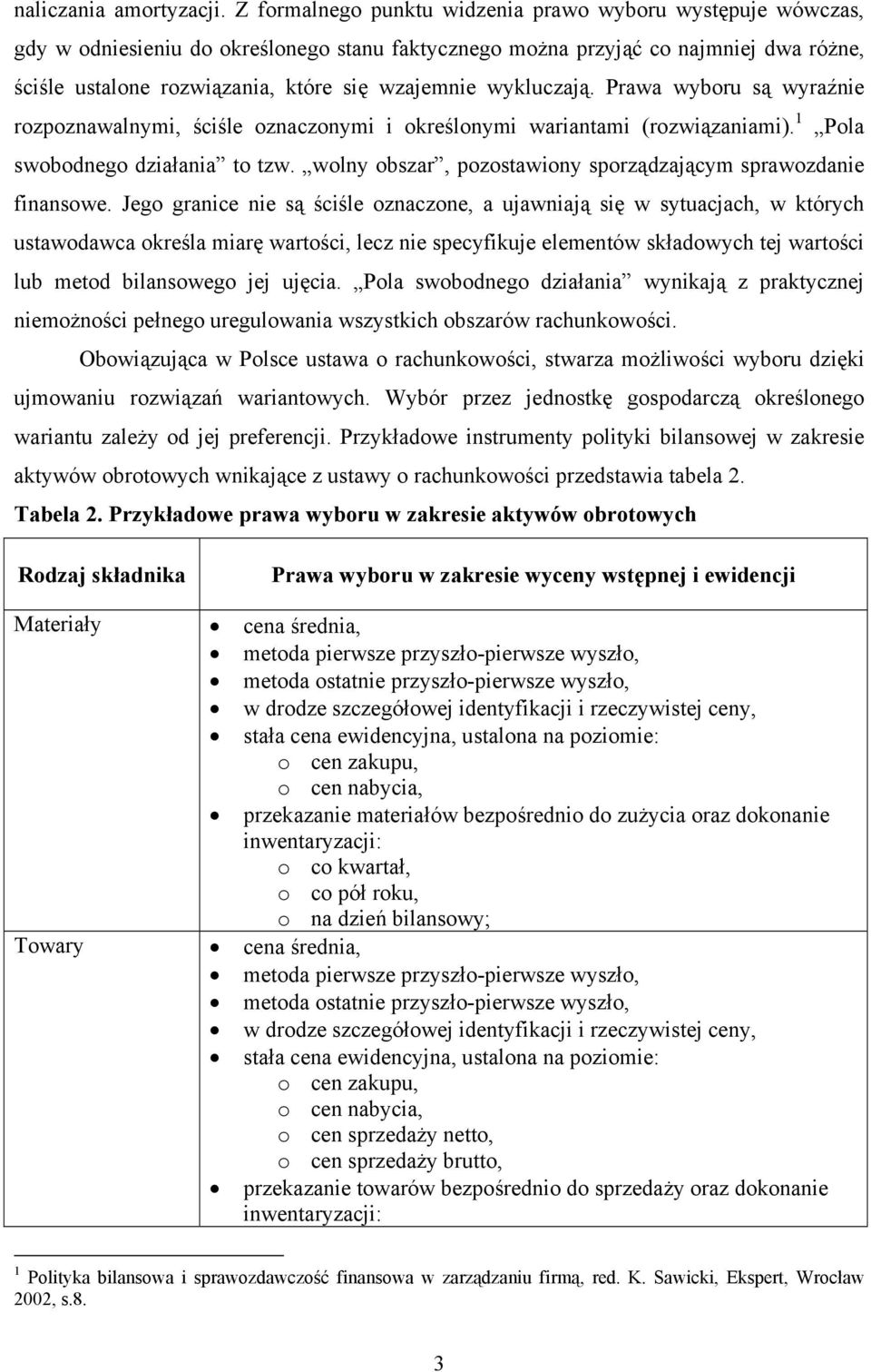wykluczają. Prawa wyboru są wyraźnie rozpoznawalnymi, ściśle oznaczonymi i określonymi wariantami (rozwiązaniami). 1 Pola swobodnego działania to tzw.