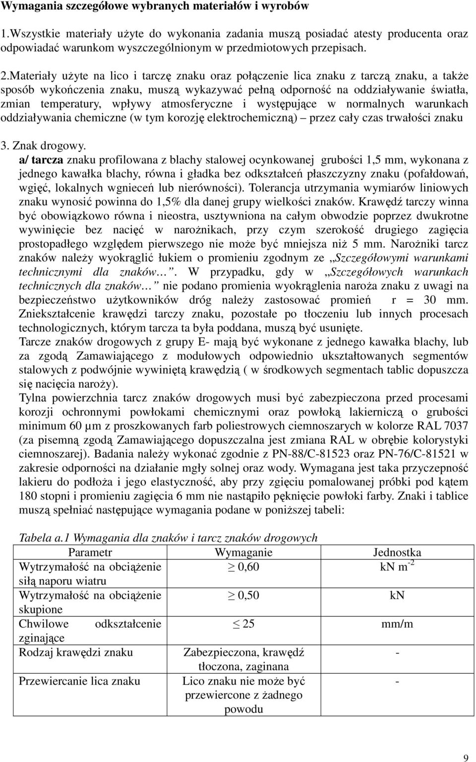 Materiały użyte na lico i tarczę znaku oraz połączenie lica znaku z tarczą znaku, a także sposób wykończenia znaku, muszą wykazywać pełną odporność na oddziaływanie światła, zmian temperatury, wpływy