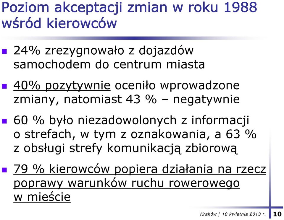 niezadowolonych z informacji o strefach, w tym z oznakowania, a 63 % z obsługi strefy