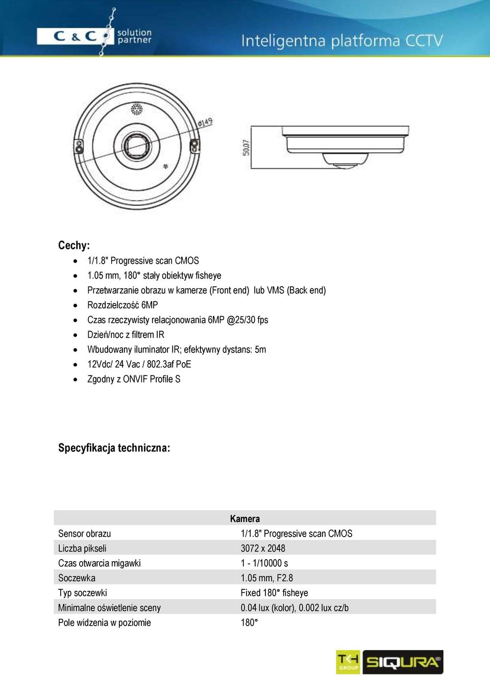 filtrem IR Wbudowany iluminator IR; efektywny dystans: 5m 12Vdc/ 24 Vac / 802.