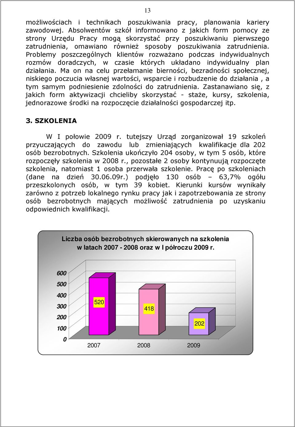 Problemy poszczególnych klientów rozwaŝano podczas indywidualnych rozmów doradczych, w czasie których układano indywidualny plan działania.