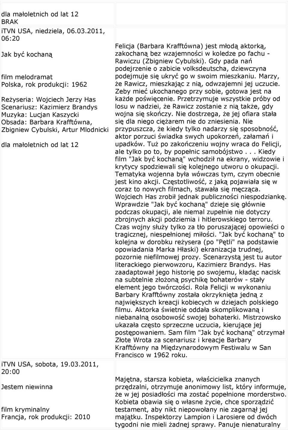 Cybulski, Artur Mlodnicki itvn USA, sobota, 19.03.