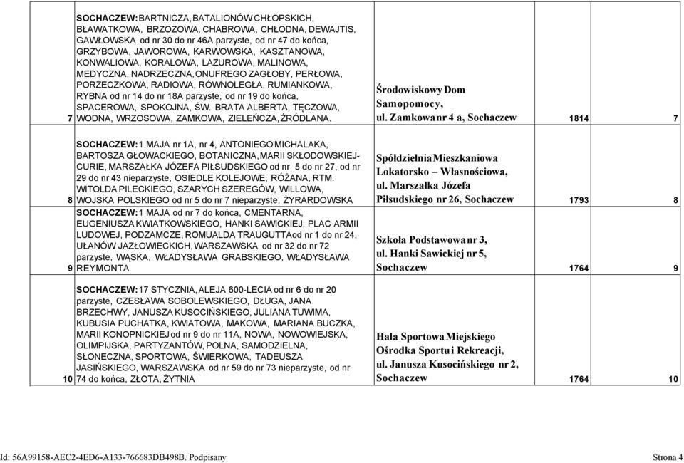 SPACEROWA, SPOKOJNA, ŚW. BRATA ALBERTA, TĘCZOWA, WODNA, WRZOSOWA, ZAMKOWA, ZIELEŃCZA, ŹRÓDLANA. Środowiskowy Dom Samopomocy, ul.