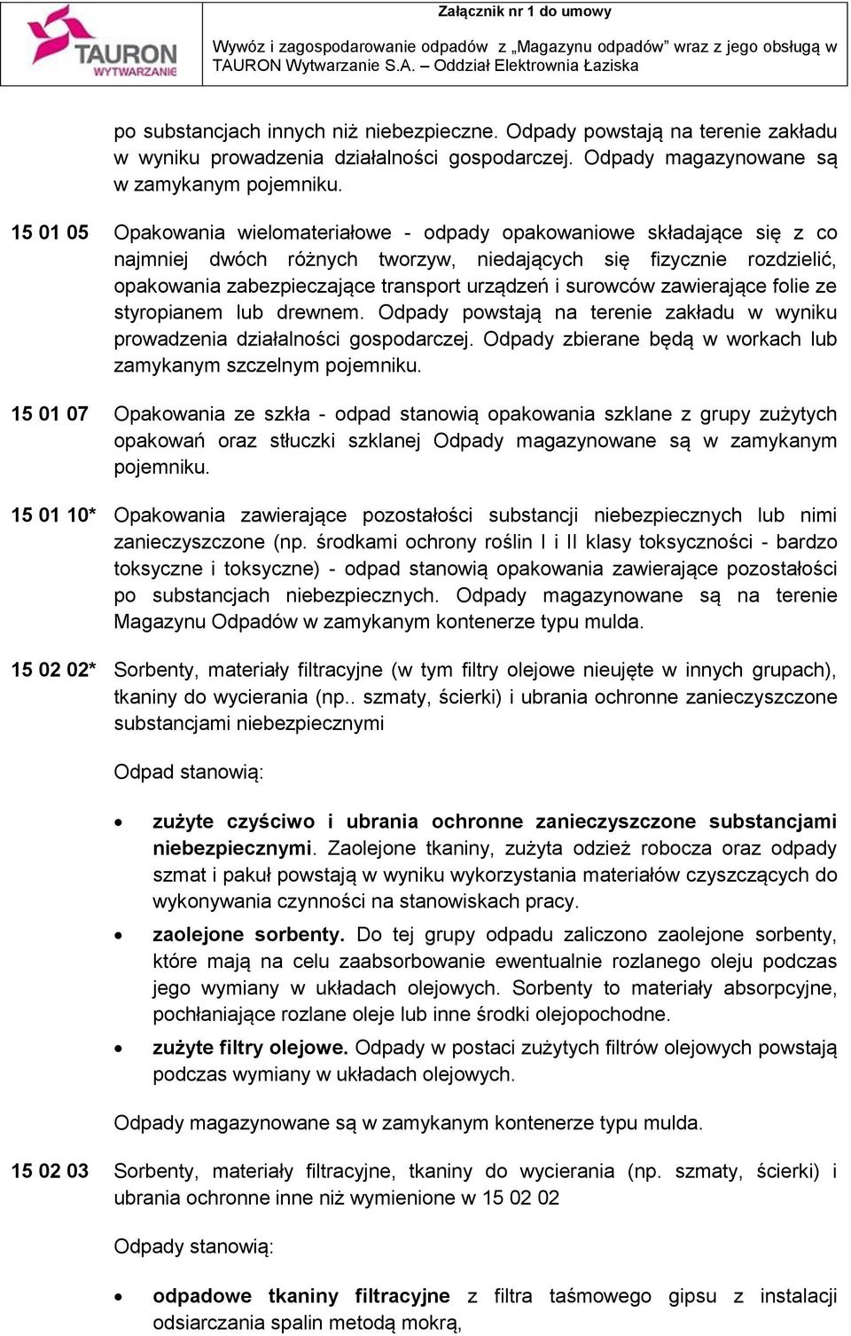 surowców zawierające folie ze styropianem lub drewnem. Odpady powstają na terenie zakładu w wyniku prowadzenia działalności gospodarczej.