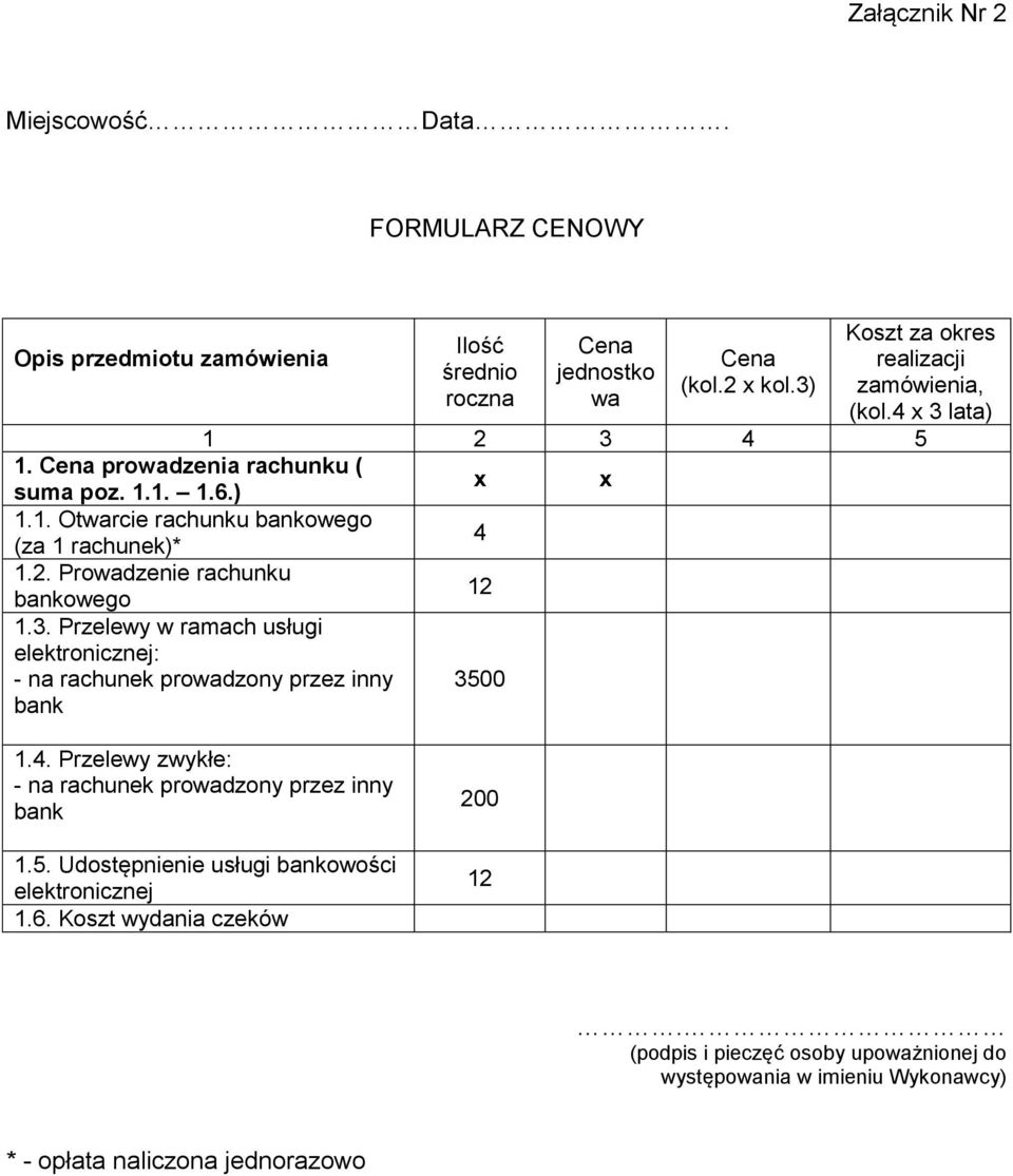 2. Prowadzenie rachunku bankowego 12 1.3. Przelewy w ramach usługi elektronicznej: - na rachunek prowadzony przez inny bank 3500 1.4.