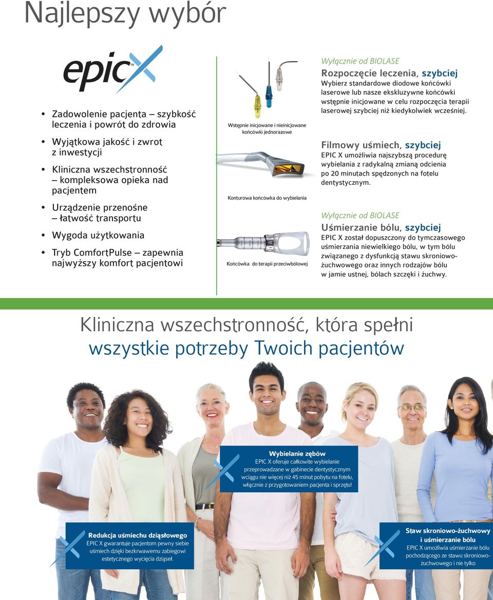 Wstępnie inicjowane i nieinicjowane końcówki jednorazowe Wyjątkowa jakość i zwrot z inwestycji Filmowy uśmiech, szybciej EPIC X umożliwia najszybszą procedurę wybielania z radykalną zmianą odcienia