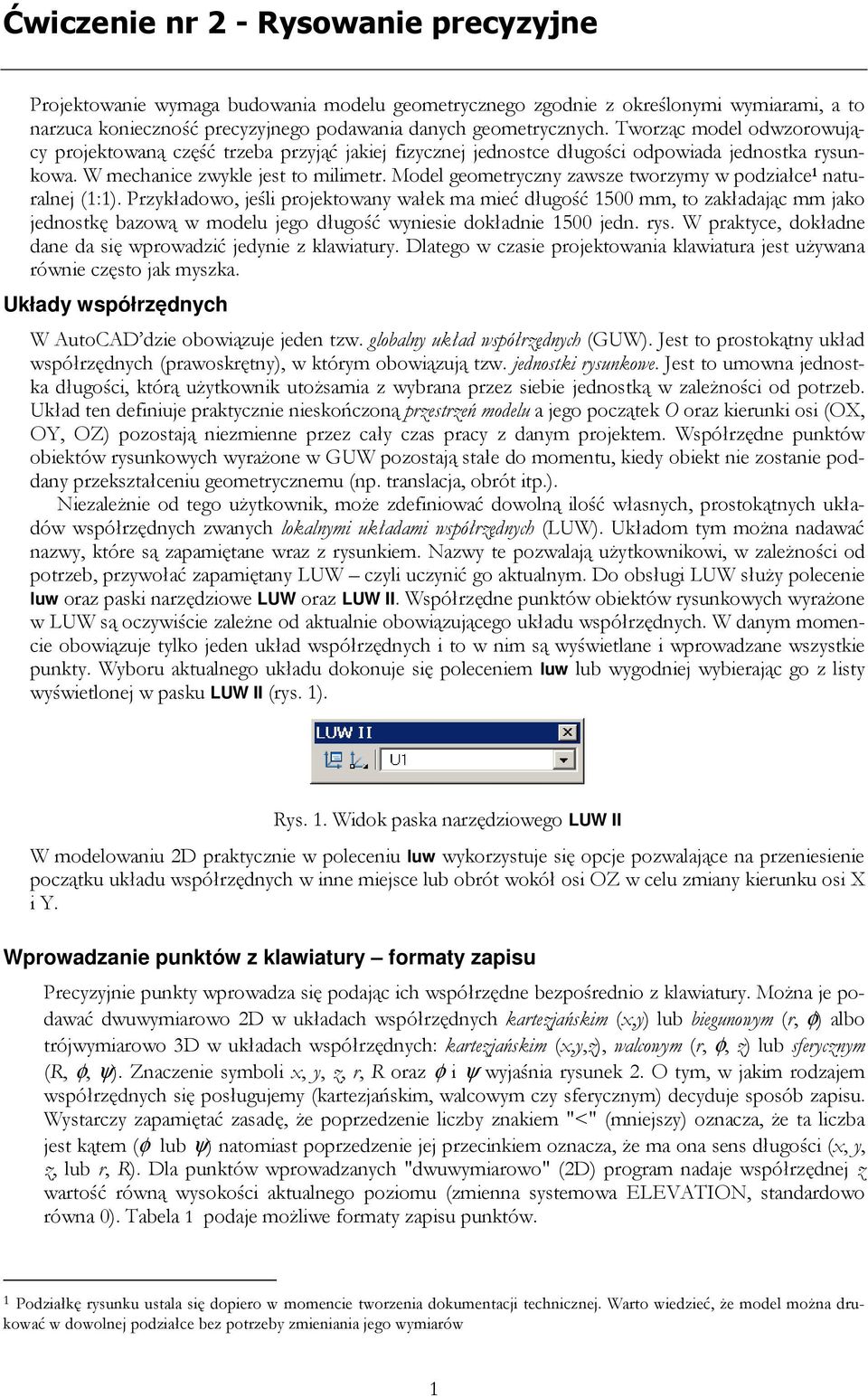 Model geometryczny zawsze tworzymy w podziałce 1 naturalnej (1:1).