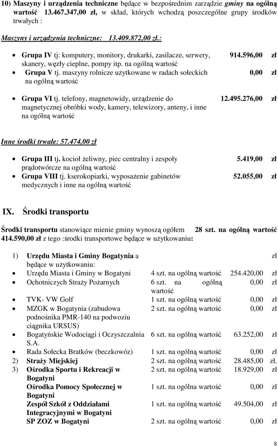 : Grupa IV tj: komputery, monitory, drukarki, zasilacze, serwery, skanery, węy cieplne, pompy itp. na ogólną wartość Grupa V tj.