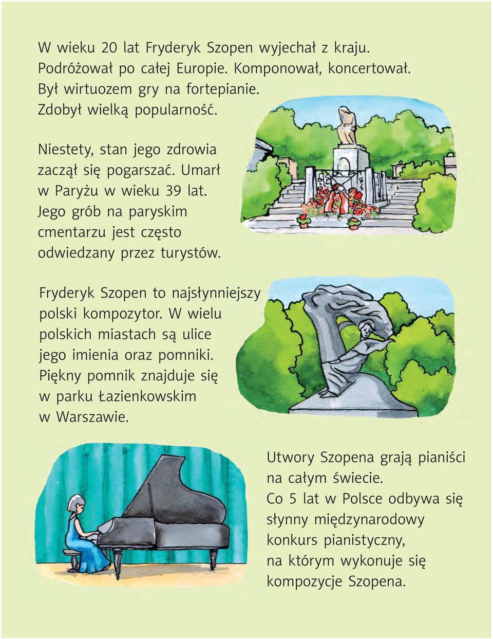 Fryderyk Szopen to najsłynniejszy polski kompozytor. W wielu polskich miastach są ulice jego imienia oraz pomniki.