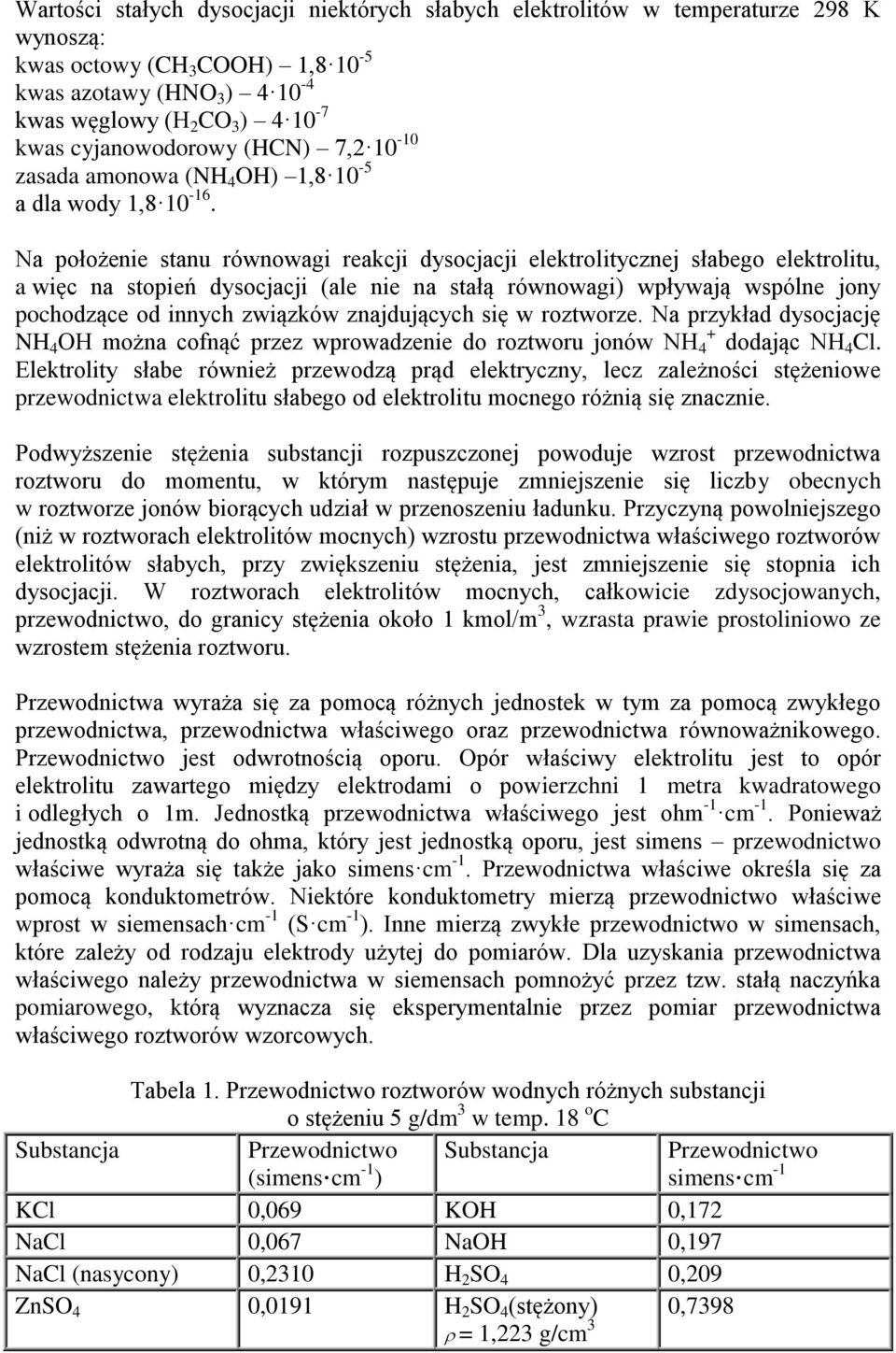 Na położenie stanu równowagi reakcji dysocjacji elektrolitycznej słabego elektrolitu, a więc na stopień dysocjacji (ale nie na stałą równowagi) wpływają wspólne jony pochodzące od innych związków