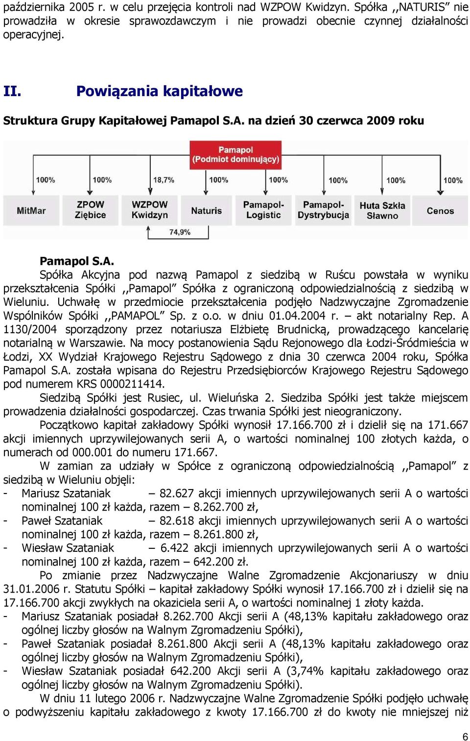 na dzień 30 czerwca 2009 roku Pamapol S.A.