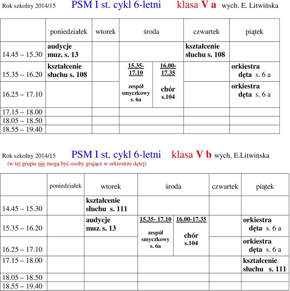 cykl 6-letni klasa V b wych. E.