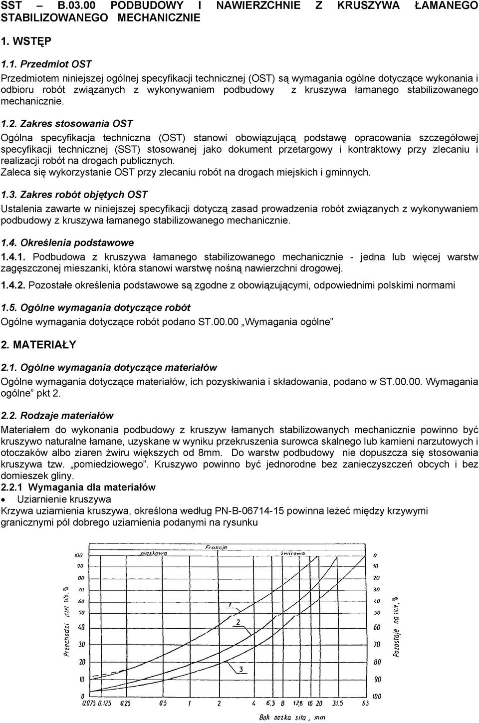 1. Przedmiot OST Przedmiotem niniejszej ogólnej specyfikacji technicznej (OST) są wymagania ogólne dotyczące wykonania i odbioru robót związanych z wykonywaniem podbudowy z kruszywa łamanego