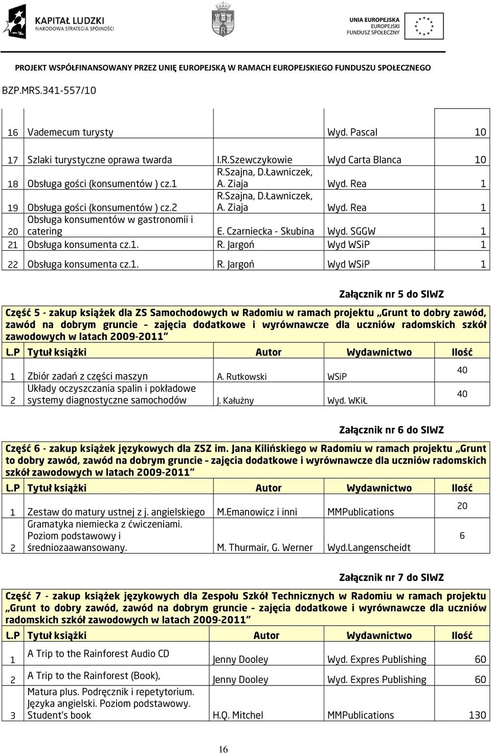 1. R. Jargoń Wyd WSiP 1 Załącznik nr 5 do SIWZ Część 5 - zakup książek dla ZS Samochodowych w Radomiu w ramach projektu Grunt to dobry zawód, zawód na dobrym gruncie zajęcia dodatkowe i wyrównawcze