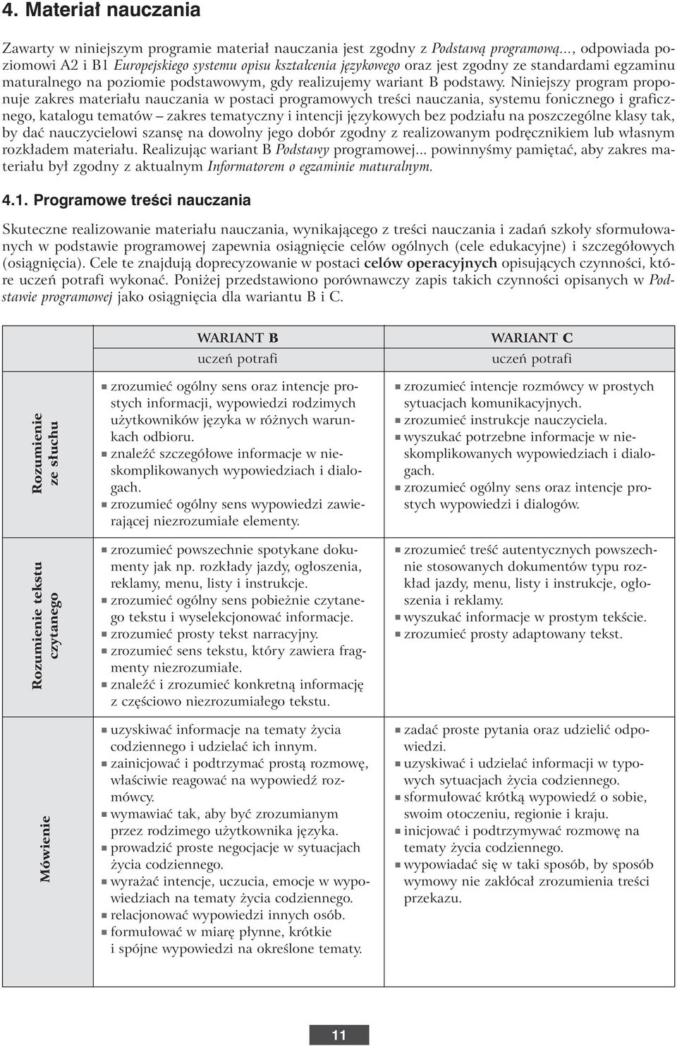 Niniejszy program proponuje zakres materia u nauczania w postaci programowych treêci nauczania, systemu fonicznego i graficznego, katalogu tematów zakres tematyczny i intencji j zykowych bez podzia u