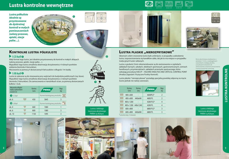 apteki, stacje paliw ). Wypukłość tego umożliwia obserwację skrzyżowania z 4 różnych punktów widzenia (kontrola 4 kierunków). Mocowanie za pomocą 4 dostarczonych łańcuszków o długości m każdy.