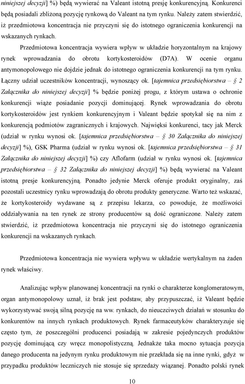 Przedmiotowa koncentracja wywiera wpływ w układzie horyzontalnym na krajowy rynek wprowadzania do obrotu kortykosteroidów (D7A).