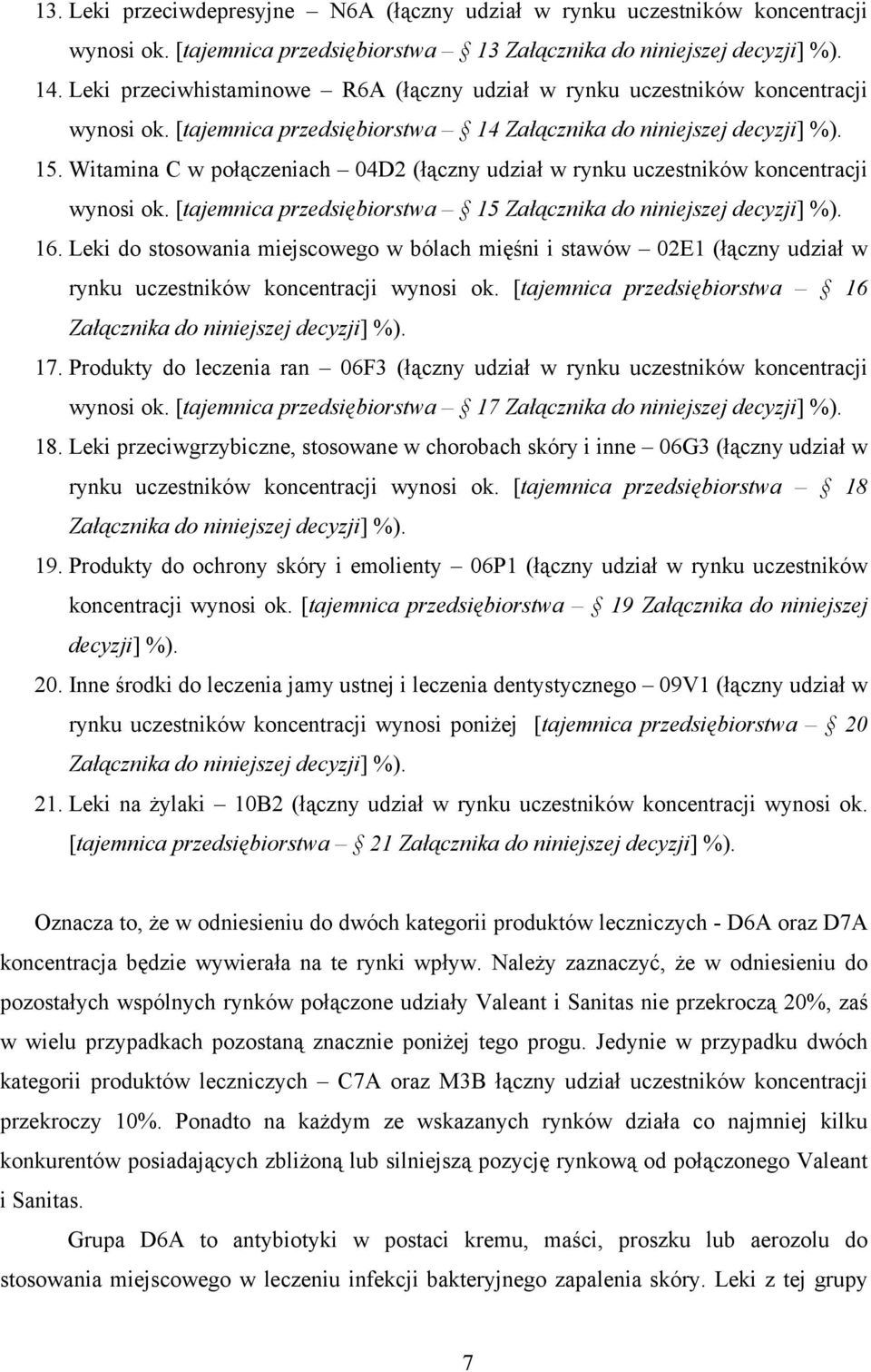 Witamina C w połączeniach 04D2 (łączny udział w rynku uczestników koncentracji wynosi ok. [tajemnica przedsiębiorstwa 15 Załącznika do niniejszej decyzji] %). 16.