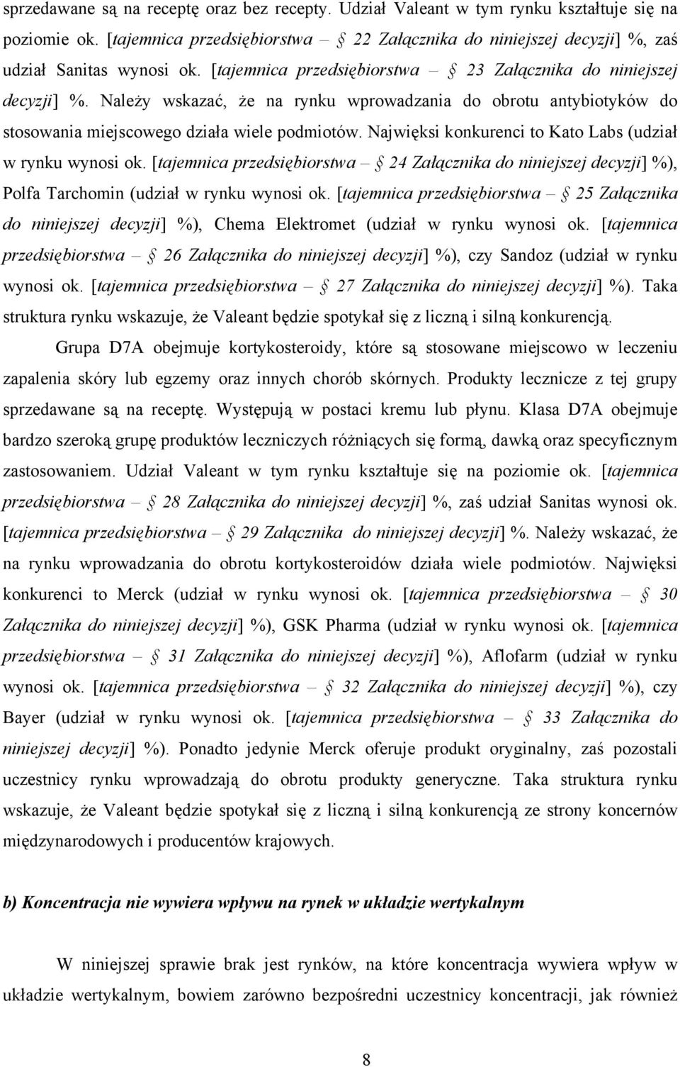 Najwięksi konkurenci to Kato Labs (udział w rynku wynosi ok. [tajemnica przedsiębiorstwa 24 Załącznika do niniejszej decyzji] %), Polfa Tarchomin (udział w rynku wynosi ok.