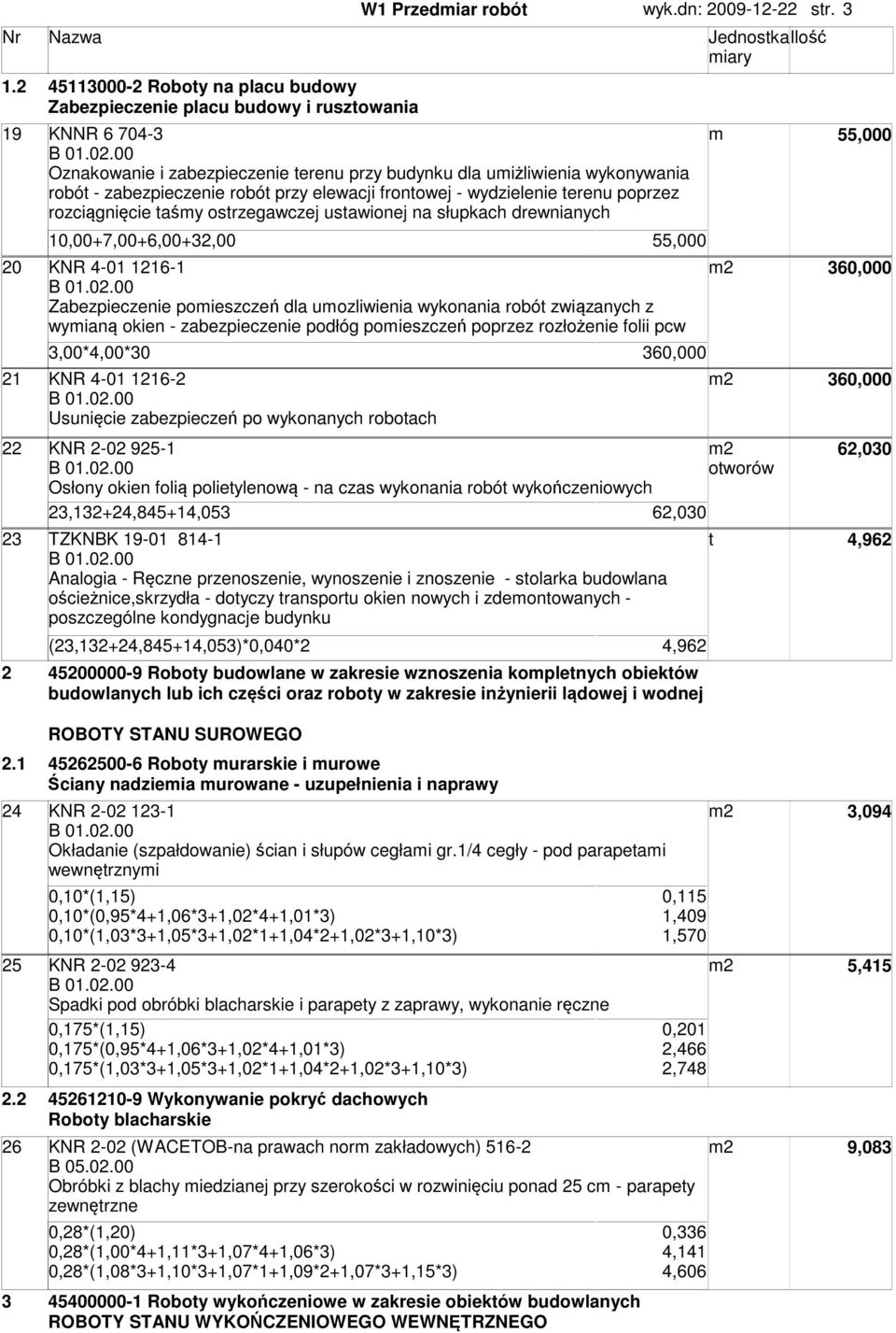 przy elewacji frontowej - wydzielenie terenu poprzez rozciągnięcie taśy ostrzegawczej ustawionej na słupkach drewnianych 55,000 10,00+7,00+6,00+32,00 55,000 20 KNR 4-01 1216-1 Zabezpieczenie