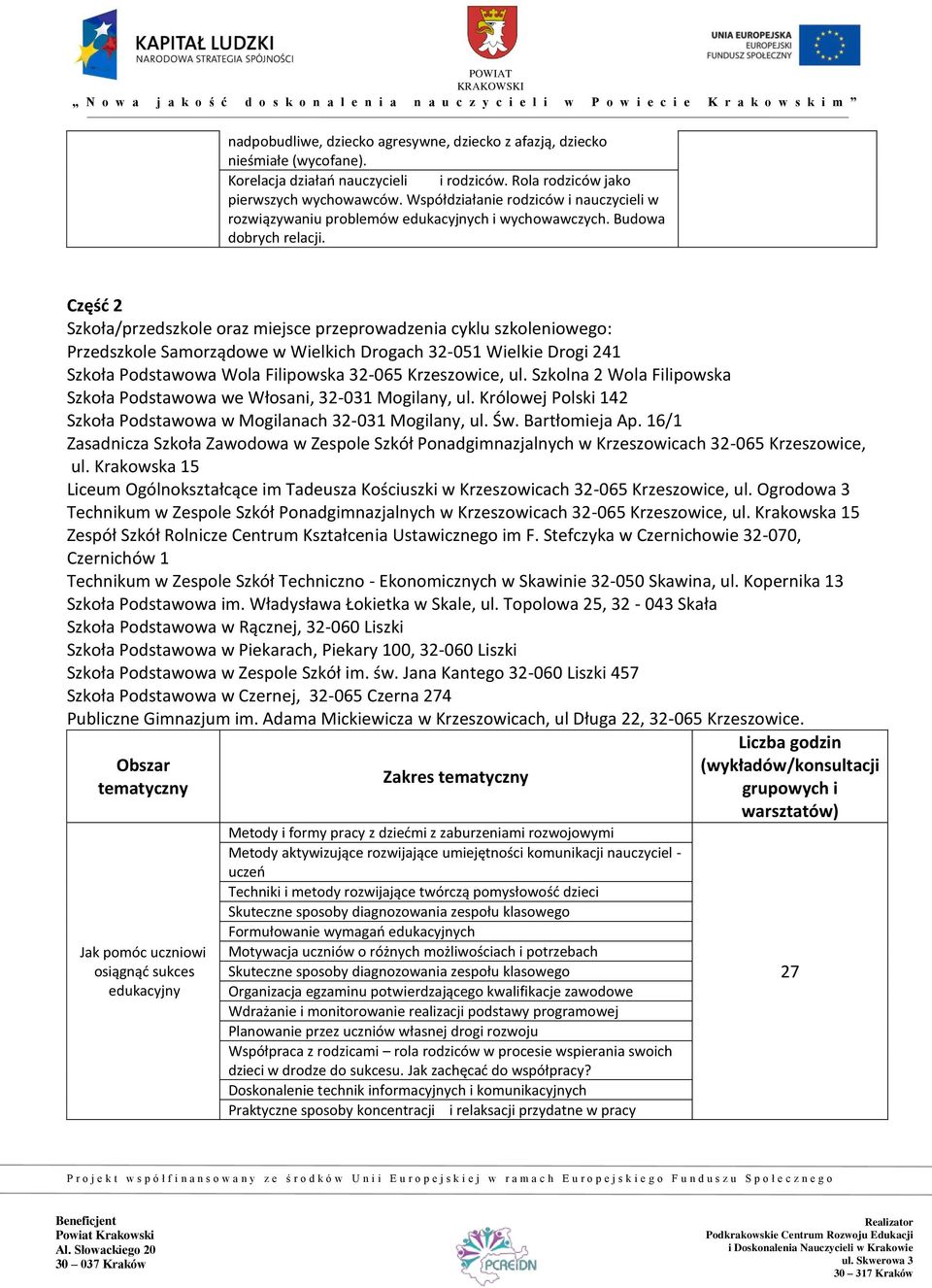 Część 2 Przedszkole Samorządowe w Wielkich Drogach 32-051 Wielkie Drogi 241 Szkoła Podstawowa Wola Filipowska 32-065 Krzeszowice, ul.