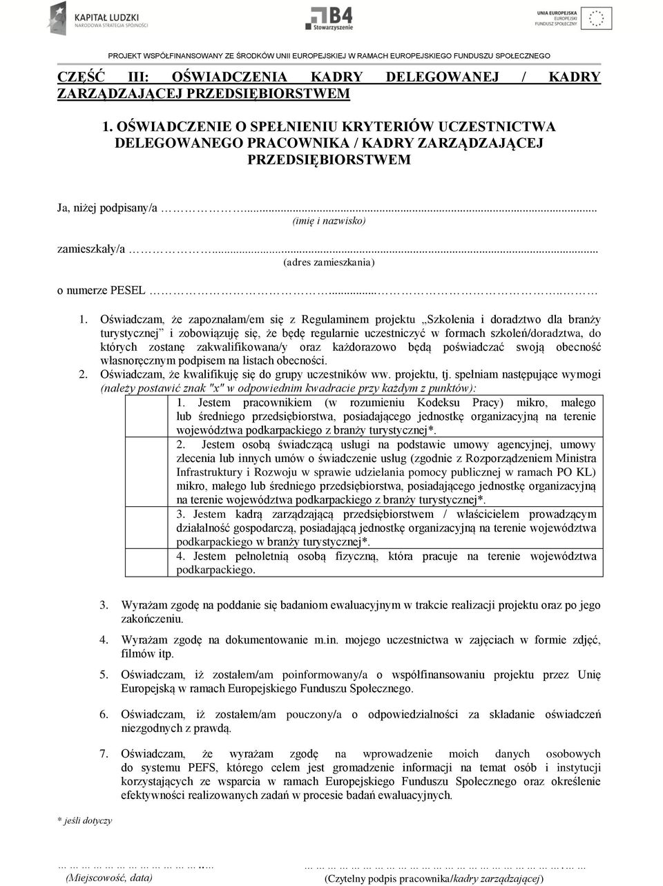 .. (adres zamieszkania) o numerze PESEL..... 1.