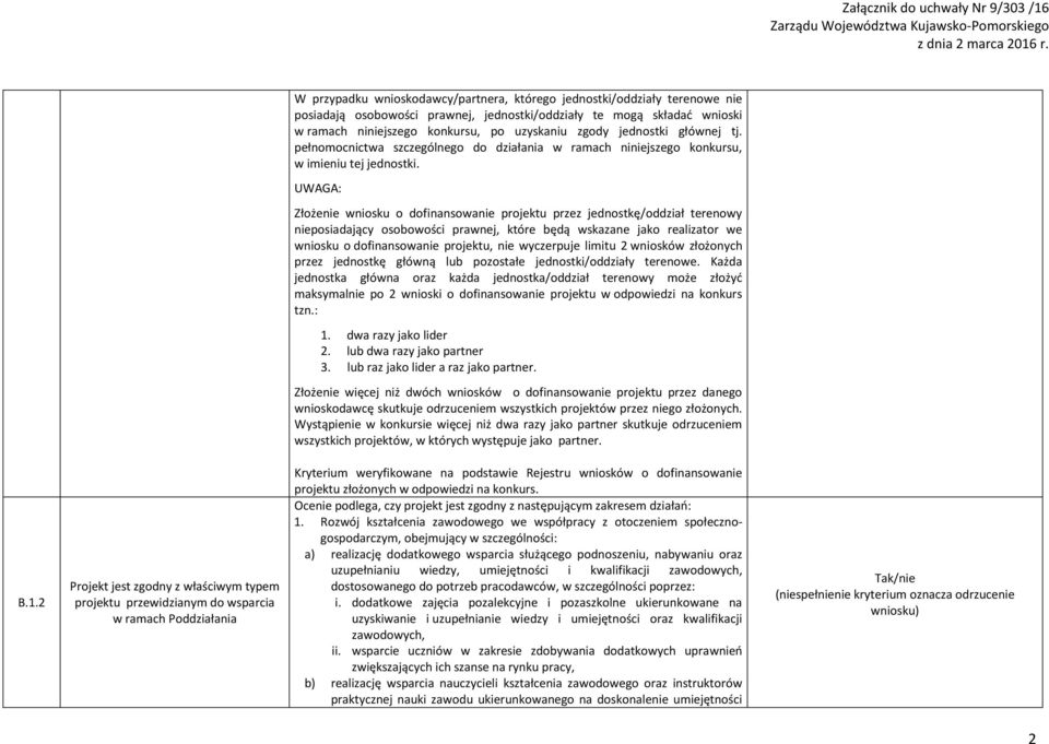 UWAGA: Złożenie wniosku o dofinansowanie projektu przez jednostkę/oddział terenowy nieposiadający osobowości prawnej, które będą wskazane jako realizator we wniosku o dofinansowanie projektu, nie