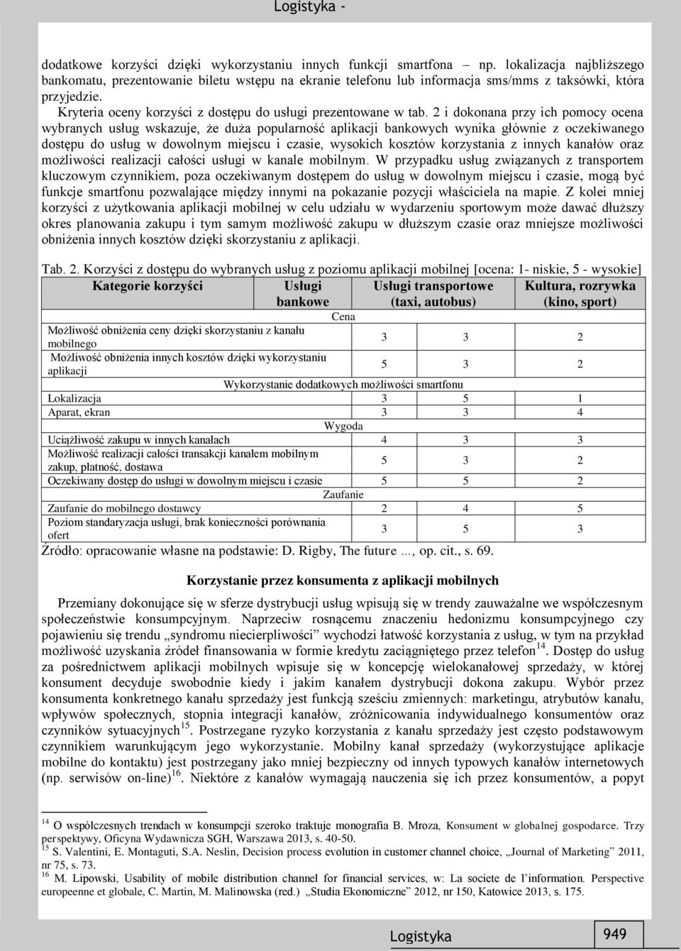 2 i dokonana przy ich pomocy ocena wybranych usług wskazuje, że duża popularność aplikacji bankowych wynika głównie z oczekiwanego dostępu do usług w dowolnym miejscu i czasie, wysokich kosztów