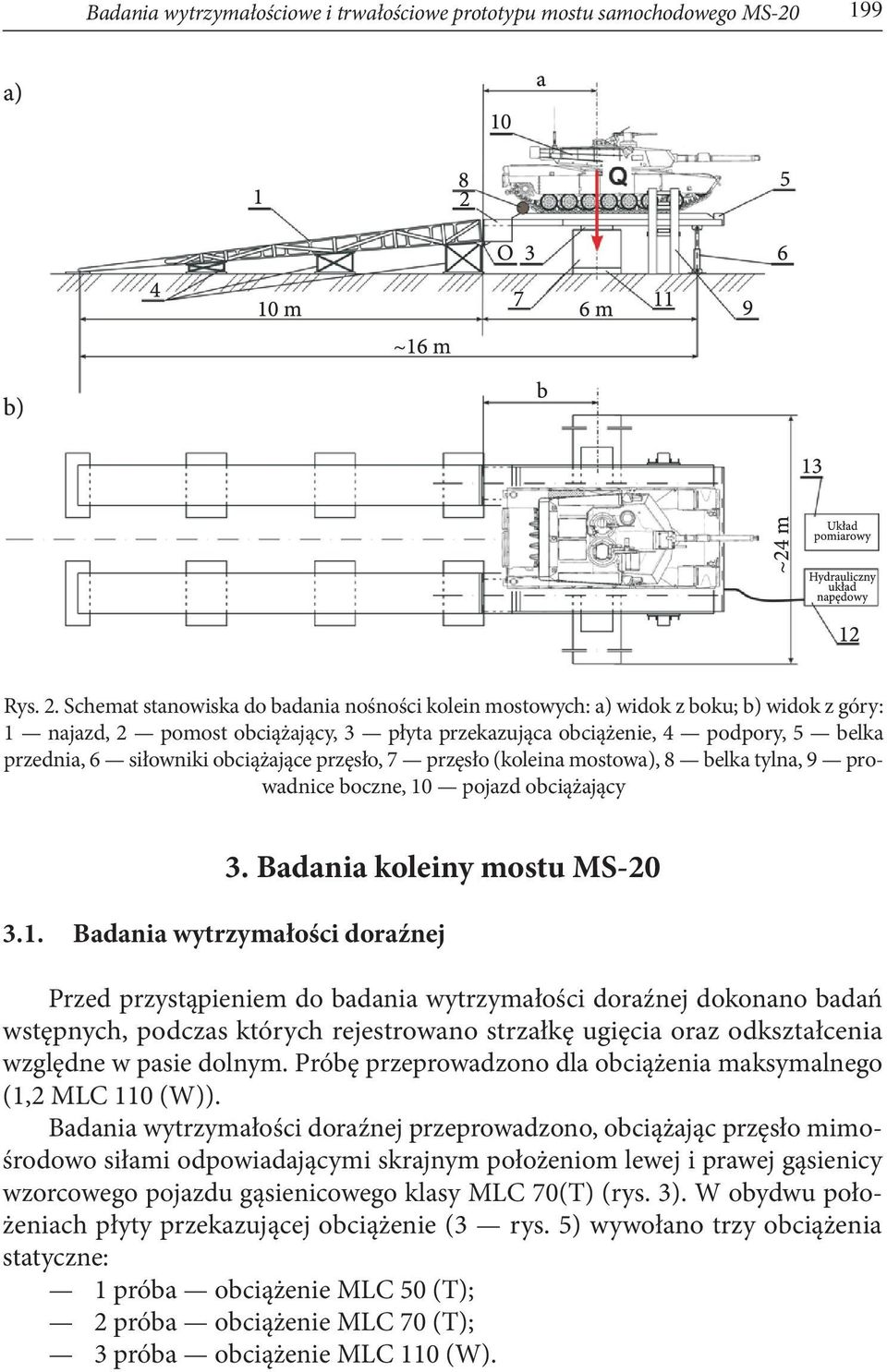 obciążające przęsło, 7 przęsło (koleina mostowa), 8 belka tylna, 9 prowadnice boczne, 10