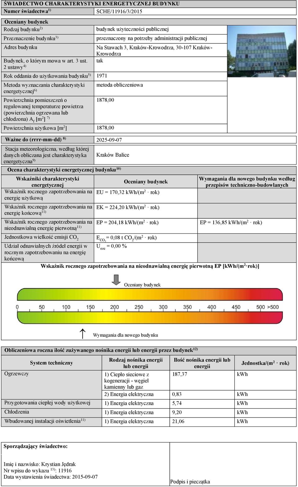 tak 2 ustawy 4) Rok oddania do nia budynku 5) 1971 Metoda wyznaczania charakterystyki energetycznej 6) Powierzchnia pomieszczeń o regulowanej temperaturze powietrza (powierzchnia ogrzewana lub