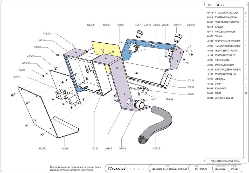 KONSOLI A0577 J033 J03 J065 R05 R053 R0539 PODPORA BOCZNA NAKRĘTKA PODKŁADKA SX 7 7 7 J03 R05 R05 S003 MEMBRANA PANELU R05 J036 J035 J065 A057 A057 * ILOŚĆ CZĘŚCI W MASZYNIE ( TUTAJ)