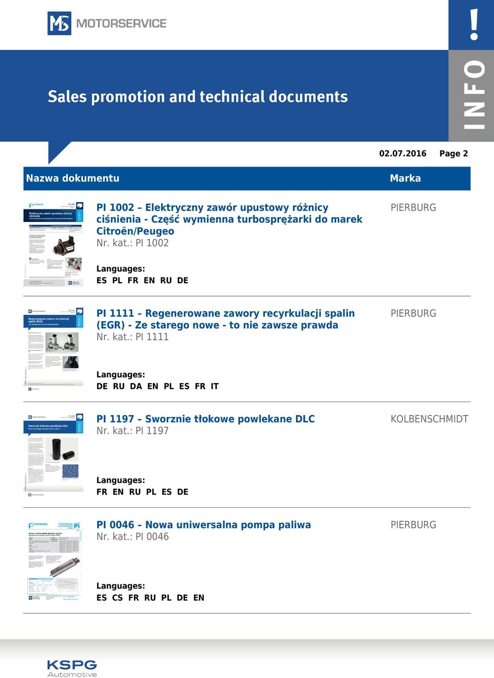 : PI 1002 Page 2 ES PL FR EN RU DE PI 1111 Regenerowane zawory recyrkulacji spalin (EGR) - Ze starego nowe -
