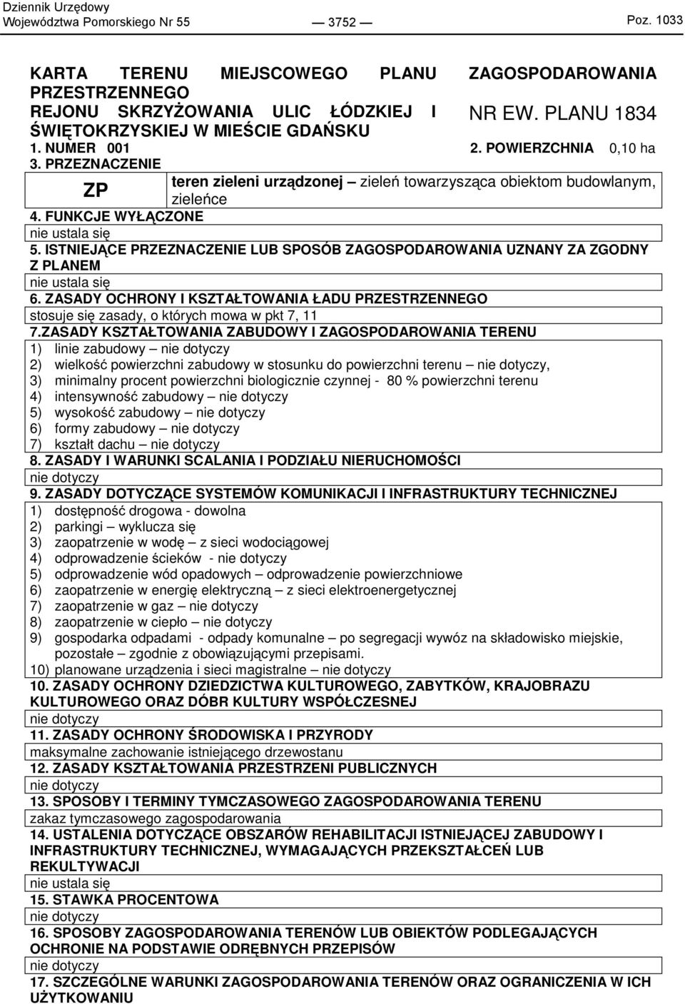 ZASADY KSZTAŁTOWANIA ZABUDOWY I ZAGOSPODAROWANIA TERENU 1) linie zabudowy 2) wielkość powierzchni zabudowy w stosunku do powierzchni terenu, 3) minimalny procent powierzchni biologicznie czynnej - 80