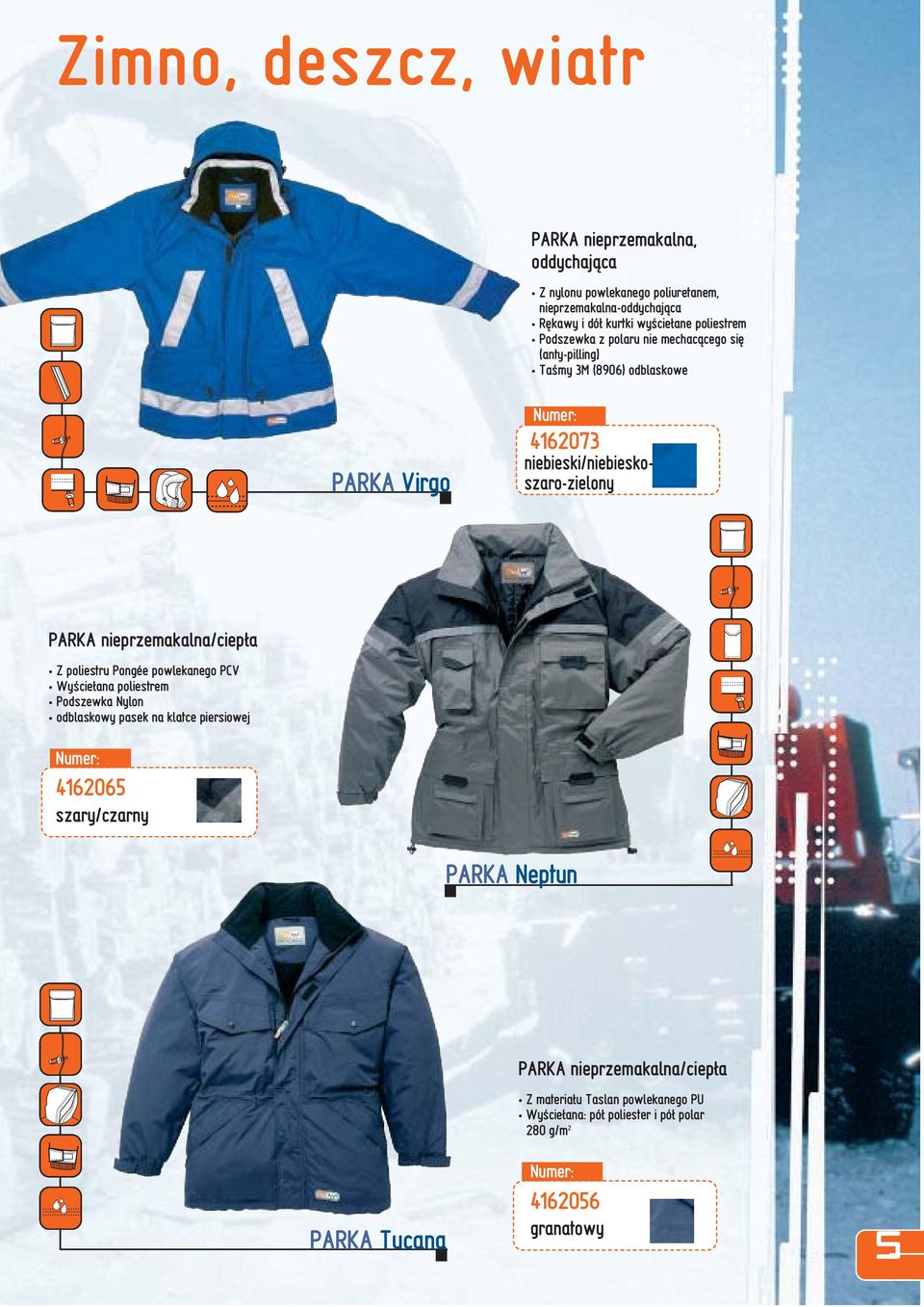 niebieski/niebieskoszaro-zielony PARKA nieprzemakalna/ciepła Z poliestru Pongée powlekanego PCV Podszewka Nylon odblaskowy pasek na klatce