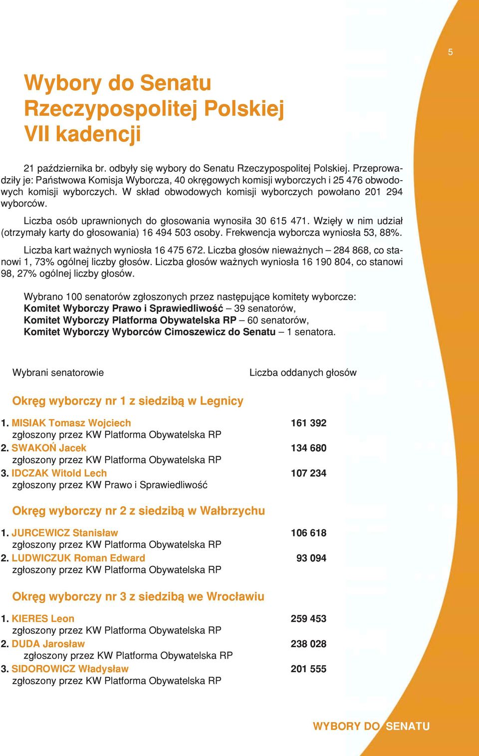 Liczba osób uprawnionych do g³osowania wynosi³a 30 615 471. Wziê³y w nim udzia³ (otrzyma³y karty do g³osowania) 16 494 503 osoby. Frekwencja wyborcza wynios³a 53, 88%.