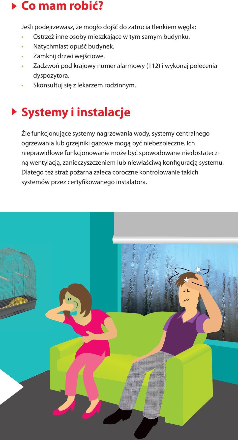 Systemy i instalacje Źle funkcjonujące systemy nagrzewania wody, systemy centralnego ogrzewania lub grzejniki gazowe mogą być niebezpieczne.