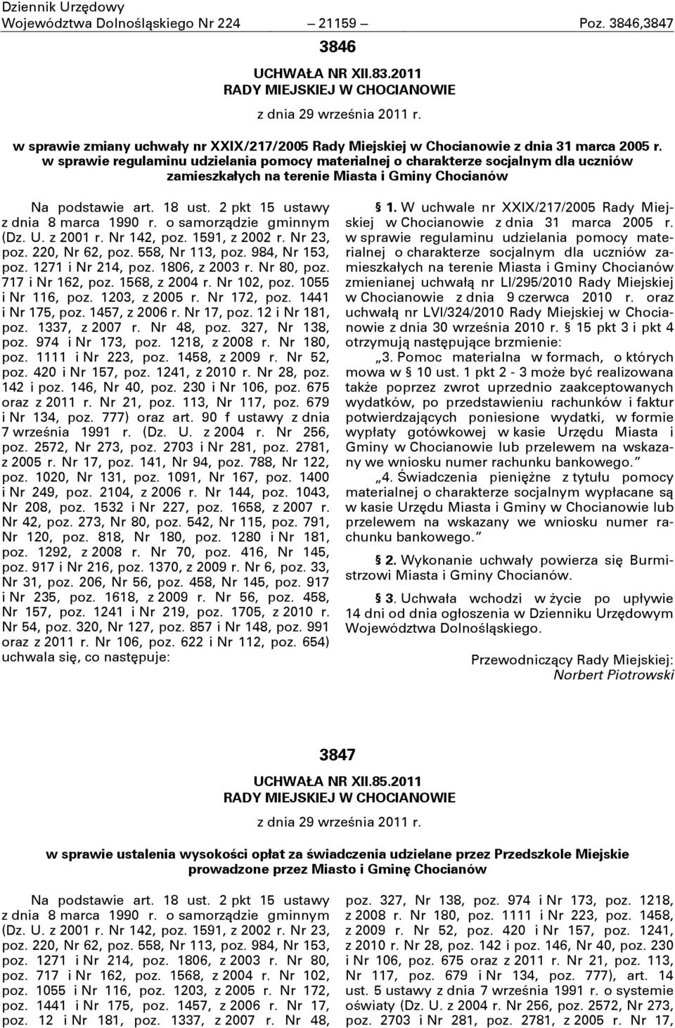 w sprawie regulaminu udzielania pomocy materialnej o charakterze socjalnym dla uczniów zamieszkałych na terenie Miasta i Gminy Chocianów Na podstawie art. 18 ust.