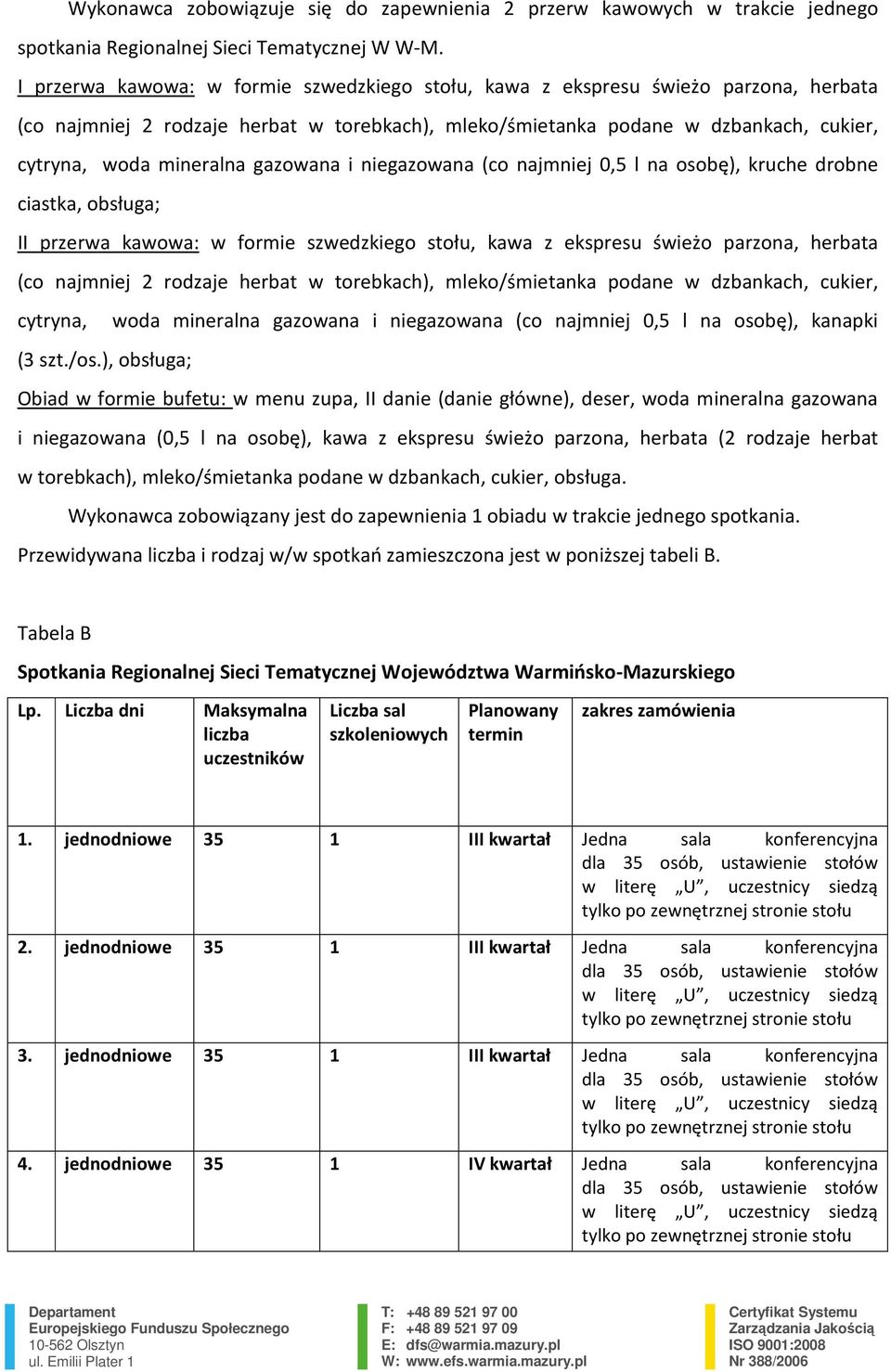 przerwa kawowa: w formie szwedzkiego stołu, kawa z ekspresu świeżo parzona, herbata (3 szt./os.