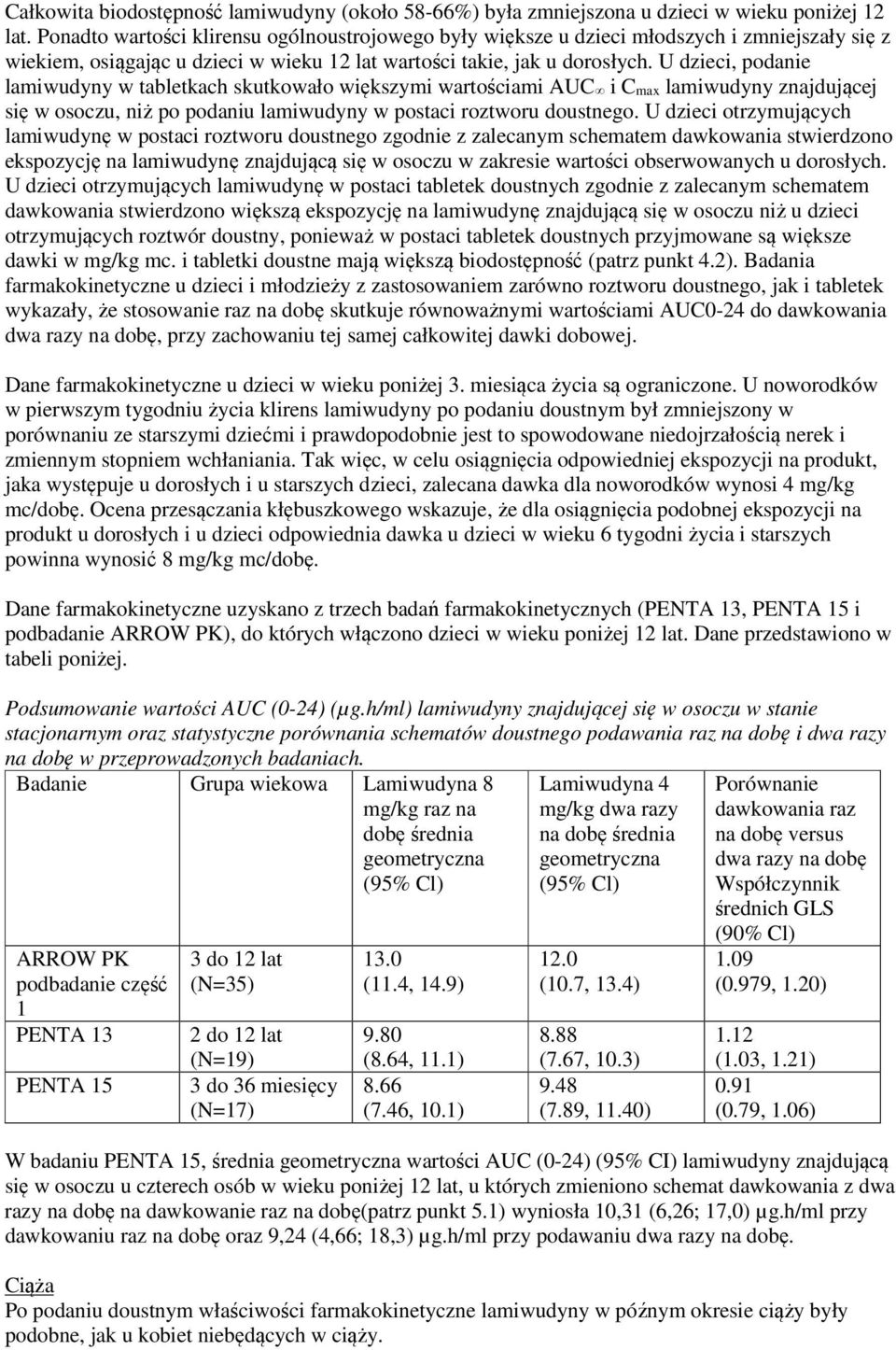 U dzieci, podanie lamiwudyny w tabletkach skutkowało większymi wartościami AUC i C max lamiwudyny znajdującej się w osoczu, niż po podaniu lamiwudyny w postaci roztworu doustnego.