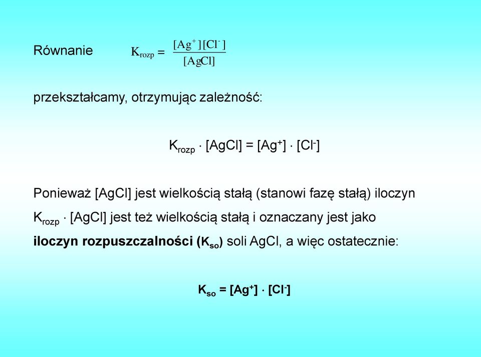 fazę stałą) iloczyn K rozp [AgCl] jest też wielkością stałą i oznaczany jest