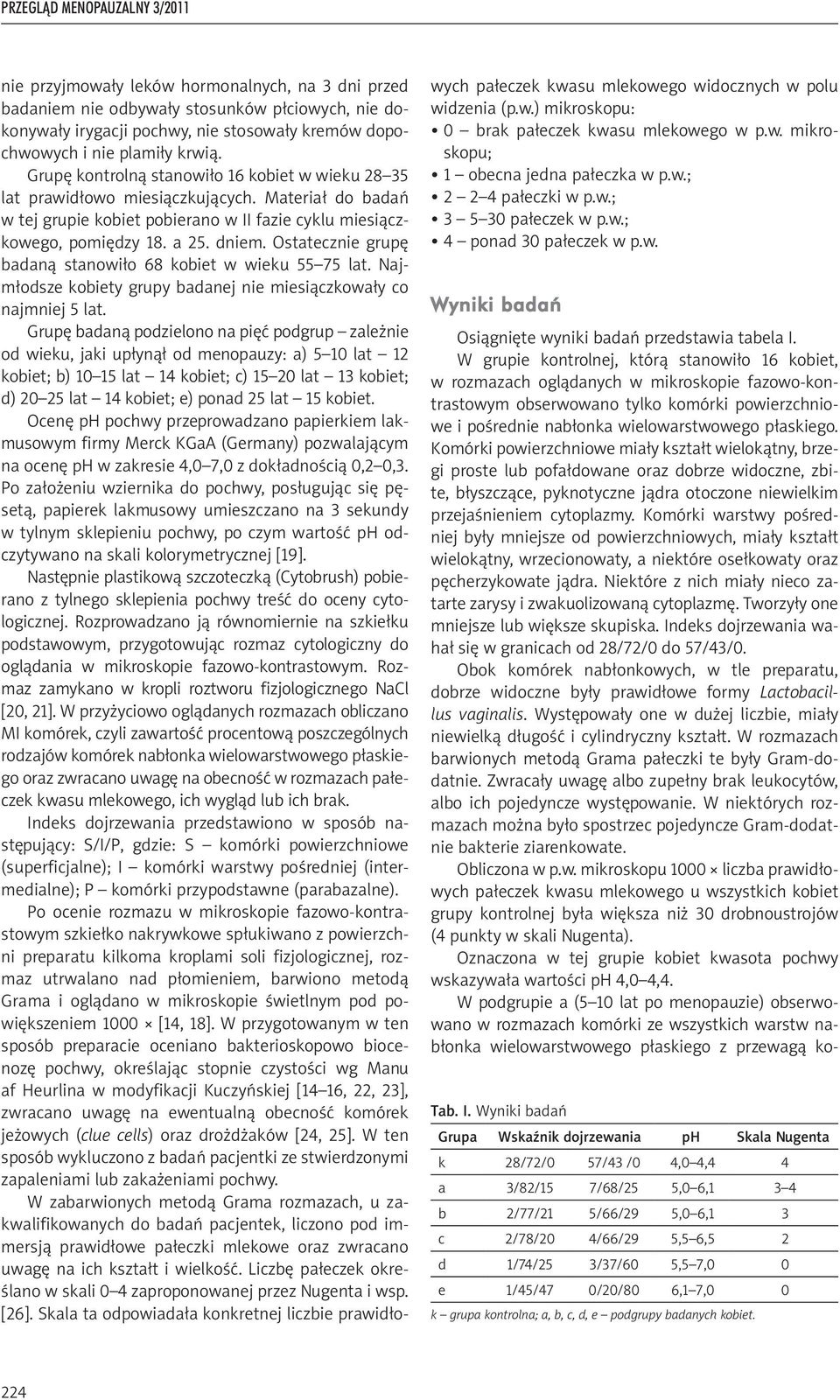 Ostatecznie grupę badaną stanowiło 68 kobiet w wieku 55 75 lat. Najmłodsze kobiety grupy badanej nie miesiączkowały co najmniej 5 lat.