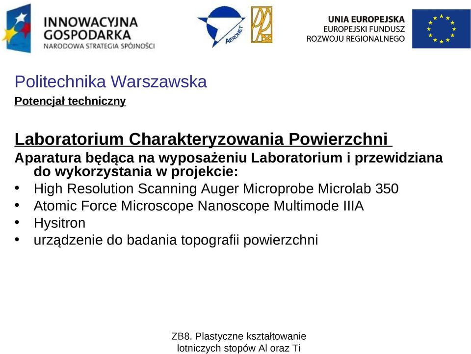 wykorzystania w projekcie: High Resolution Scanning Auger Microprobe Microlab 350