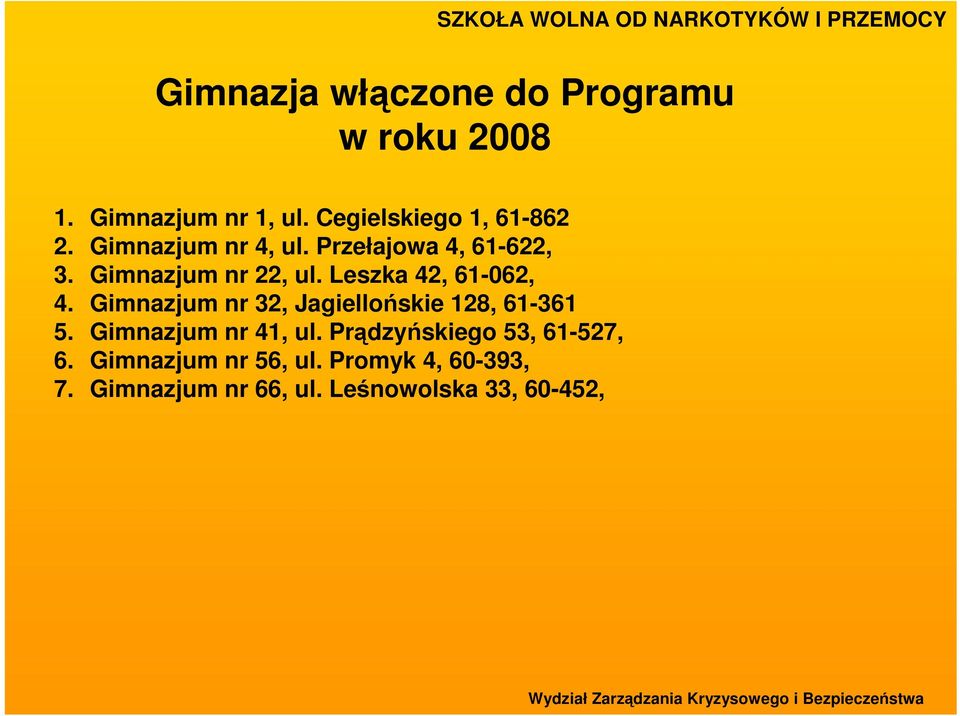 Gimnazjum nr 32, Jagiellońskie 128, 61-361 5. Gimnazjum nr 41, ul.