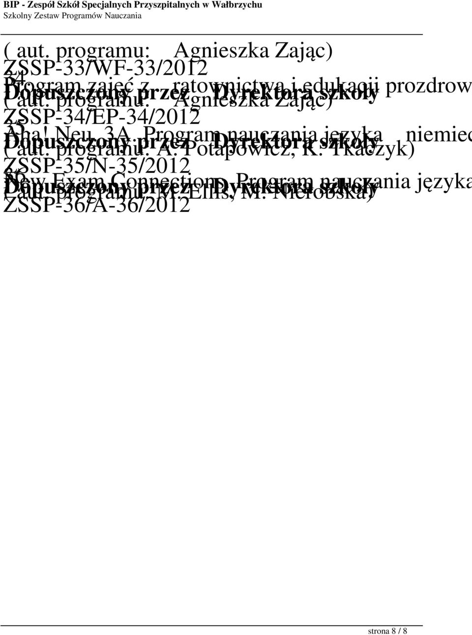 programu: Agnieszka Zając) ZSSP-34/EP-34/2012 35. Aha! Dopuszczony Neu. 3A.