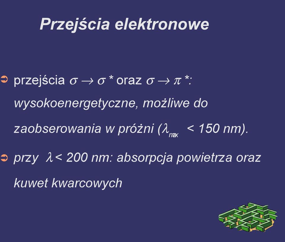 zaobserowania w próżni (λ max < 150 nm).